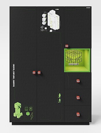 Armadio 3 ante e 3 cassetti con LED "Roba" – Minecraft