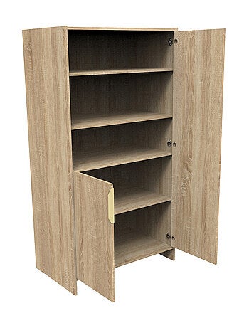 Armadio a 2 ante con 3 nicchie e maniglie con decoro in rovere - SAUTHON