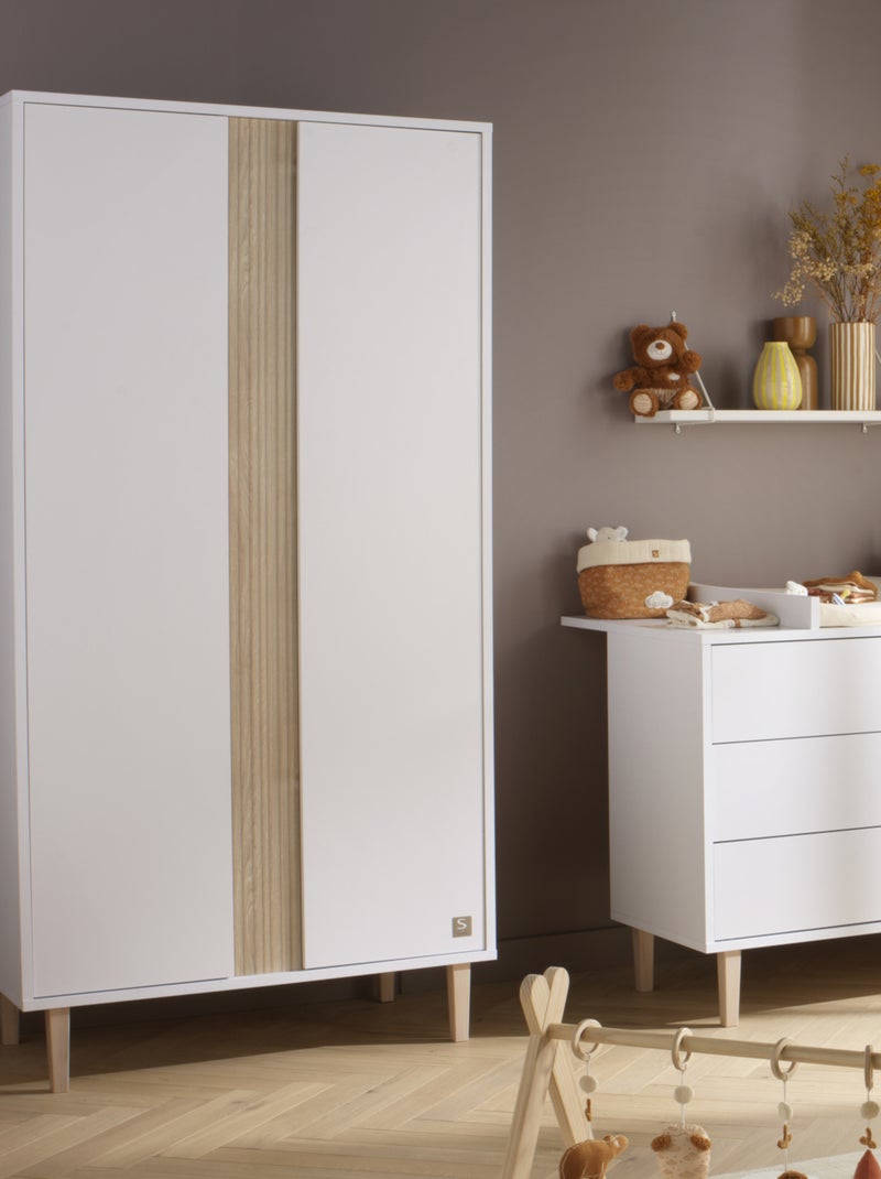 Armadio a 2 ante con dettaglio effetto legno testurizzato e gambe in - SAUTHON Bianco Marrone - Kiabi