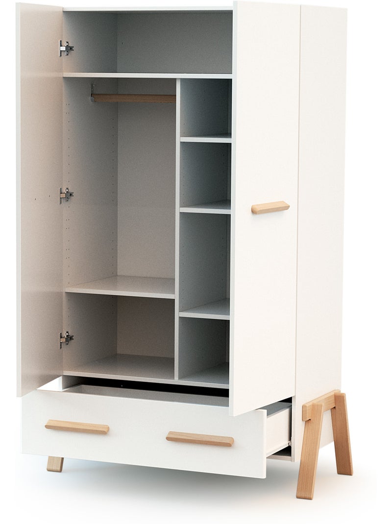 Armadio bambini 2 ante e 1 cassetto canaille legno Bianco Marrone - Kiabi