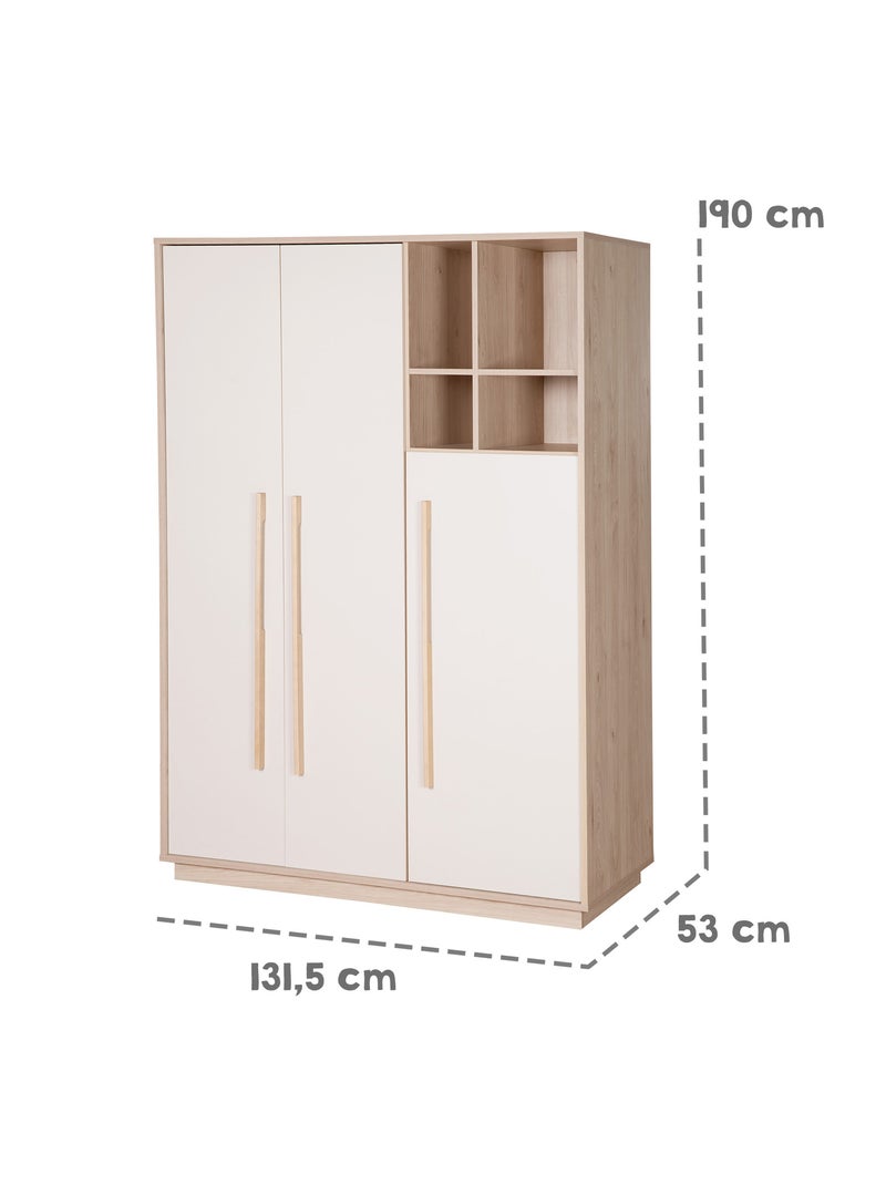 Armadio bambini minimalista 3 ante con vani aperti Elva – Roba Beige - Kiabi