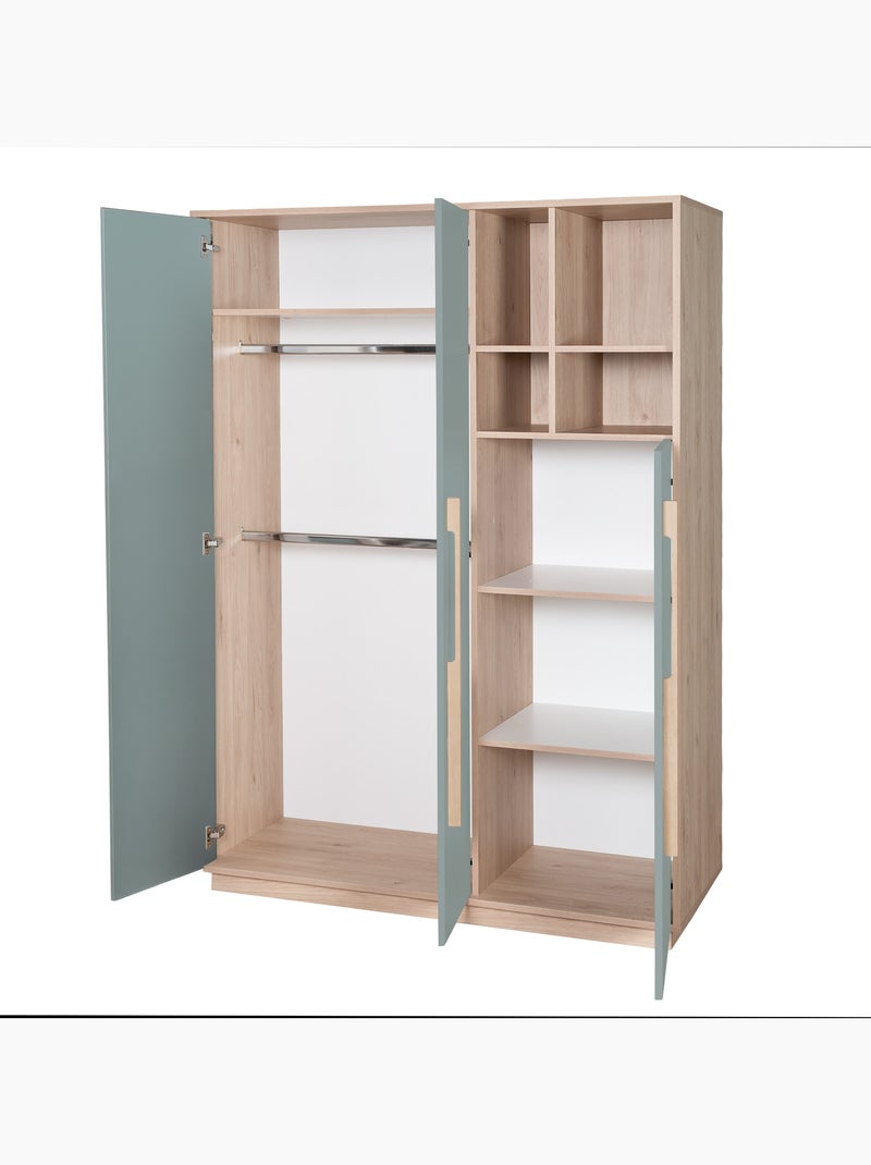 Armadio bambini minimalista 3 ante con vani aperti Selva – Roba Verde/Rosa - Kiabi