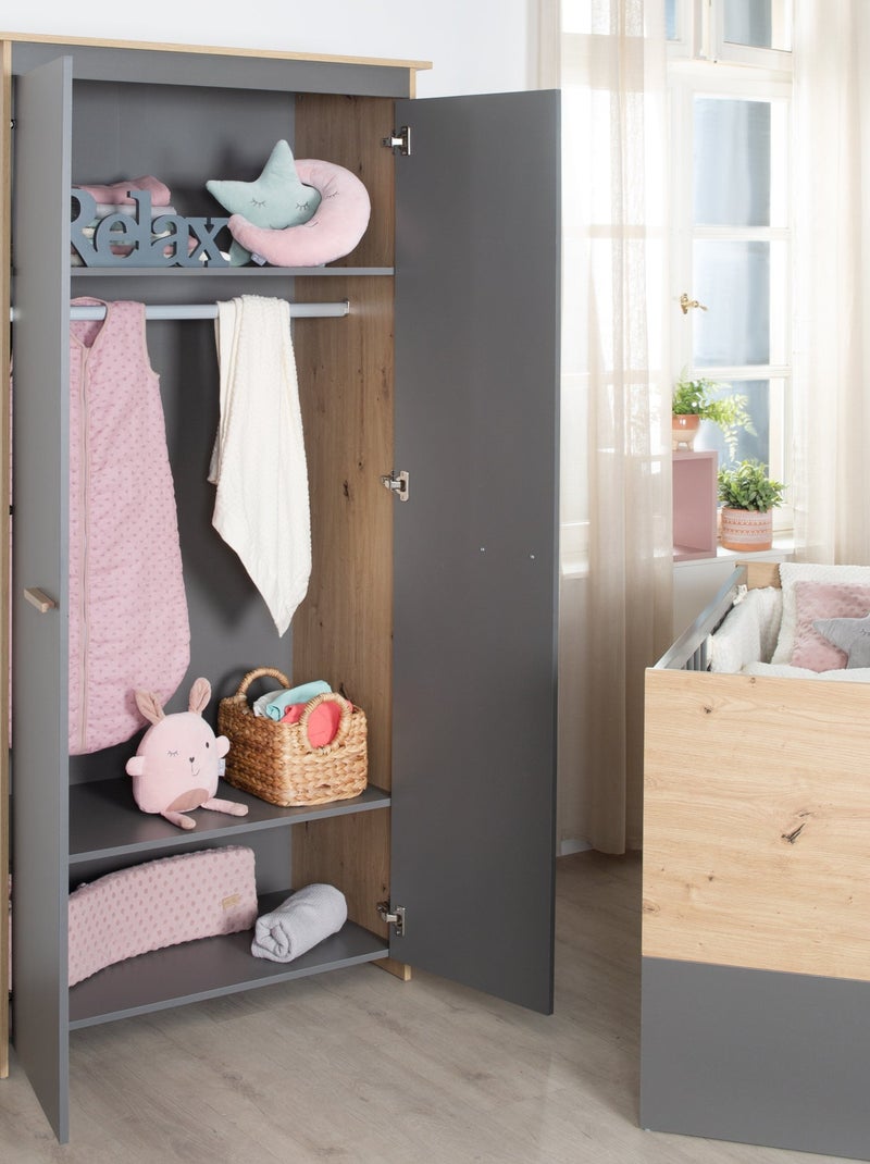 Armadio bebè 2 ante in legno effetto rovere – ROBA "Anna" Grigio antracite - Kiabi
