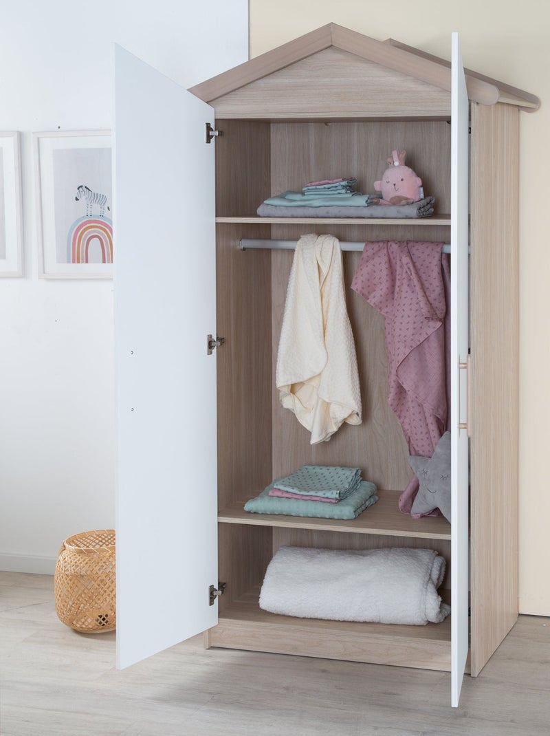 Armadio bebè 2 ante soft‑close – ROBA "Cabane" Bianco/Legno - Kiabi