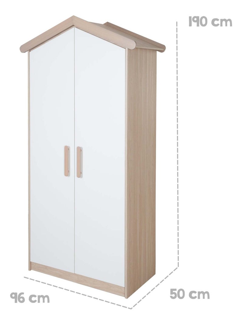 Armadio bebè 2 ante soft‑close – ROBA "Cabane" Bianco/Legno - Kiabi