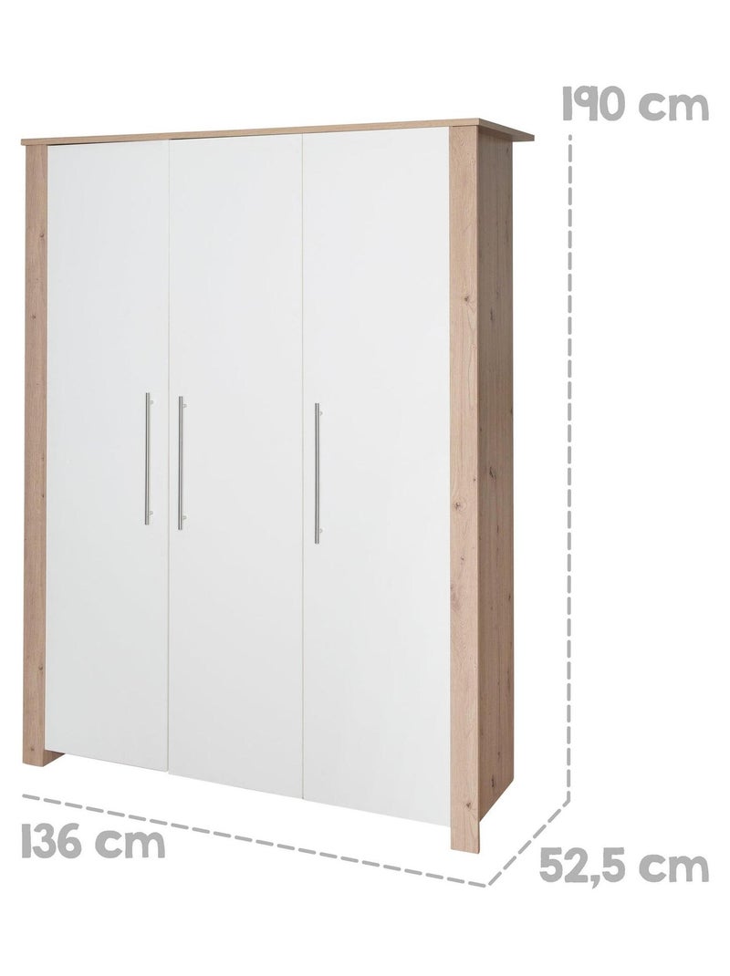 Armadio bebè 3 ante effetto rovere – ROBA "Malo" Bianco - Kiabi
