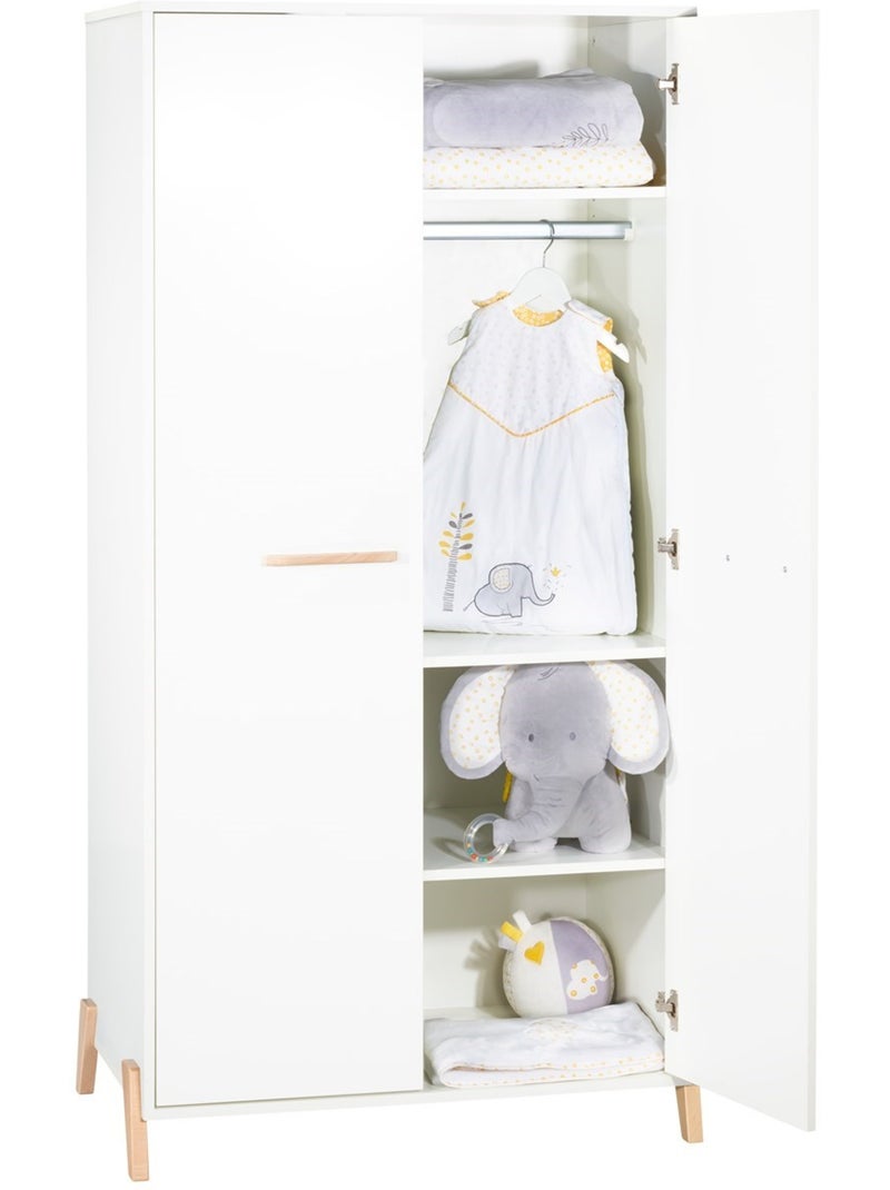 Armadio per bambini a 2 ante su gambe in legno - BABYPRICE Bianco Marrone - Kiabi
