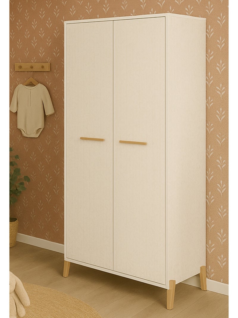 Armadio per bambini a 2 ante su gambe in legno - BABYPRICE Bianco Marrone - Kiabi