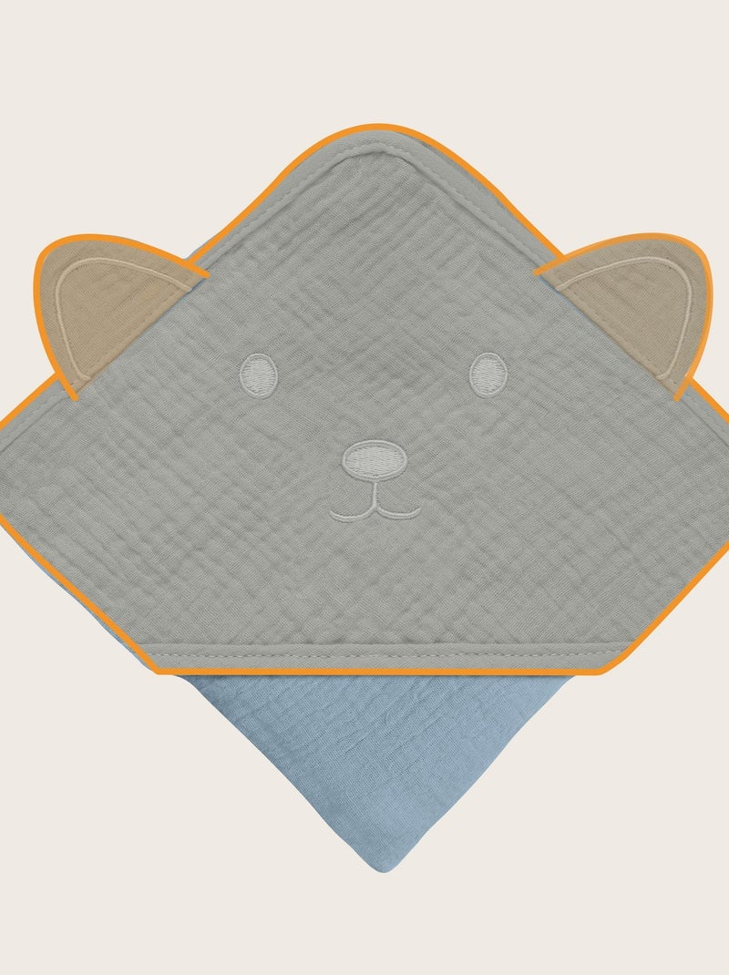 Asciugamano con cappuccio in mussola - LIONELO - 100% naturale - 80 x 80 cm - Dal primo giorno di vi Grigio - Kiabi