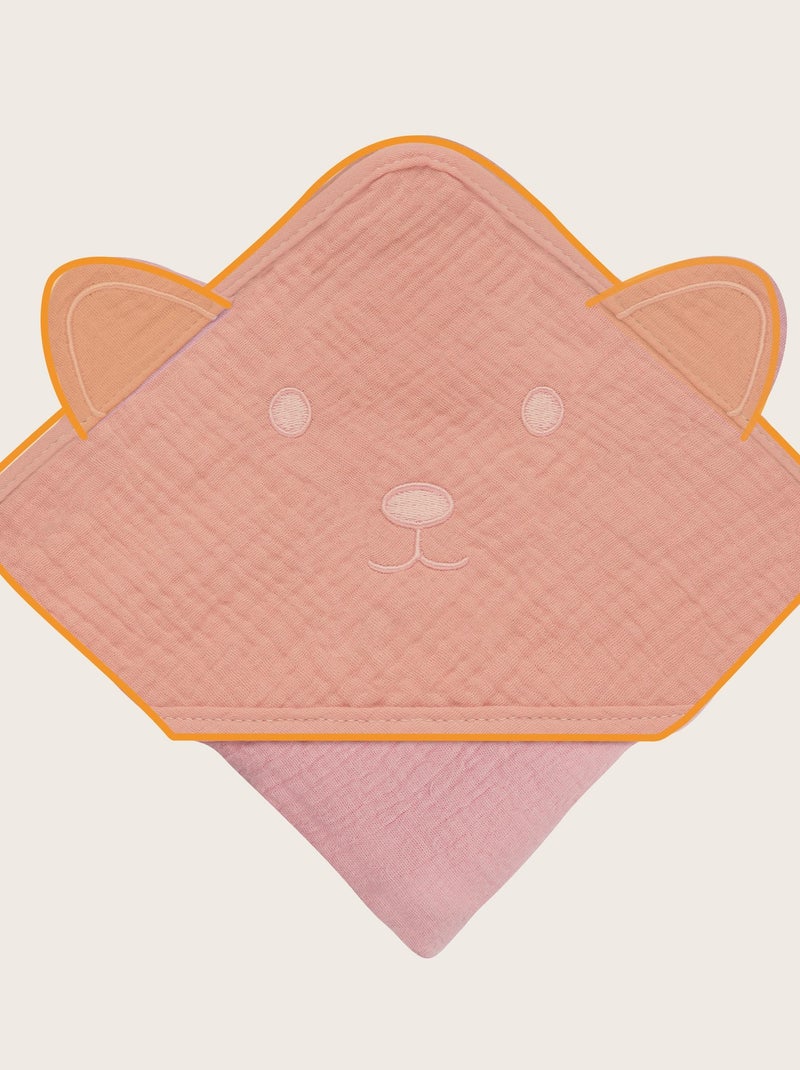 Asciugamano con cappuccio in mussola - LIONELO - 100% naturale - 80 x 80 cm - Dal primo giorno di vi Rosa - Kiabi