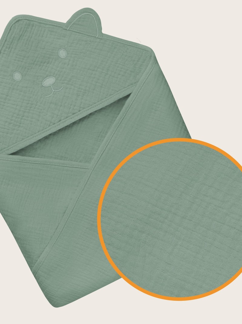 Asciugamano con cappuccio in mussola - LIONELO - 100% naturale - 80 x 80 cm - Dal primo giorno di vi Verde - Kiabi
