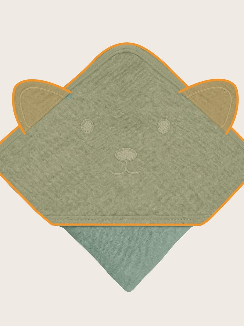 Asciugamano con cappuccio in mussola - LIONELO - 100% naturale - 80 x 80 cm - Dal primo giorno di vi Verde - Kiabi