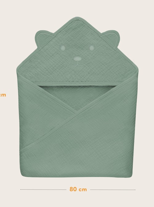 Asciugamano con cappuccio in mussola - LIONELO - 100% naturale - 80 x 80 cm - Dal primo giorno di vi - Kiabi