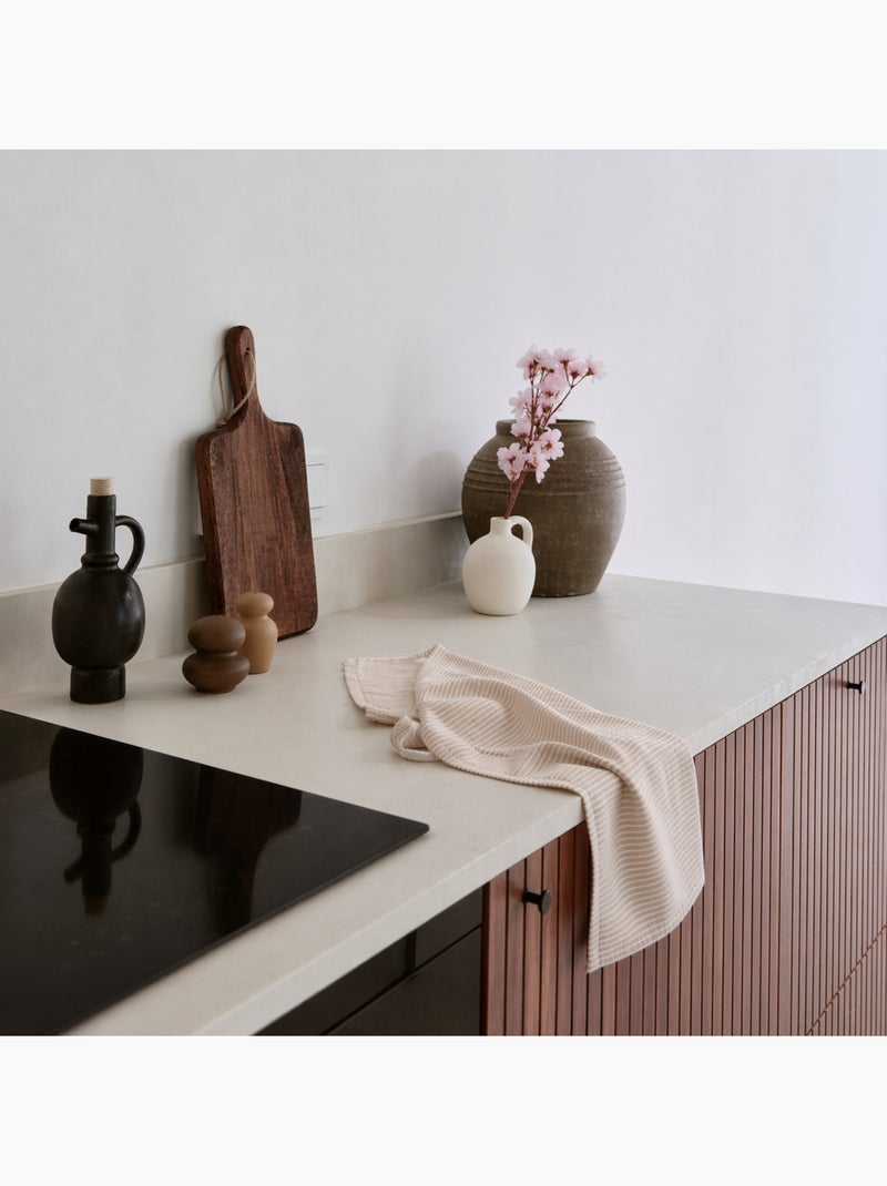 Asciugamano da cucina in cotone a righe sottili Beige - Kiabi