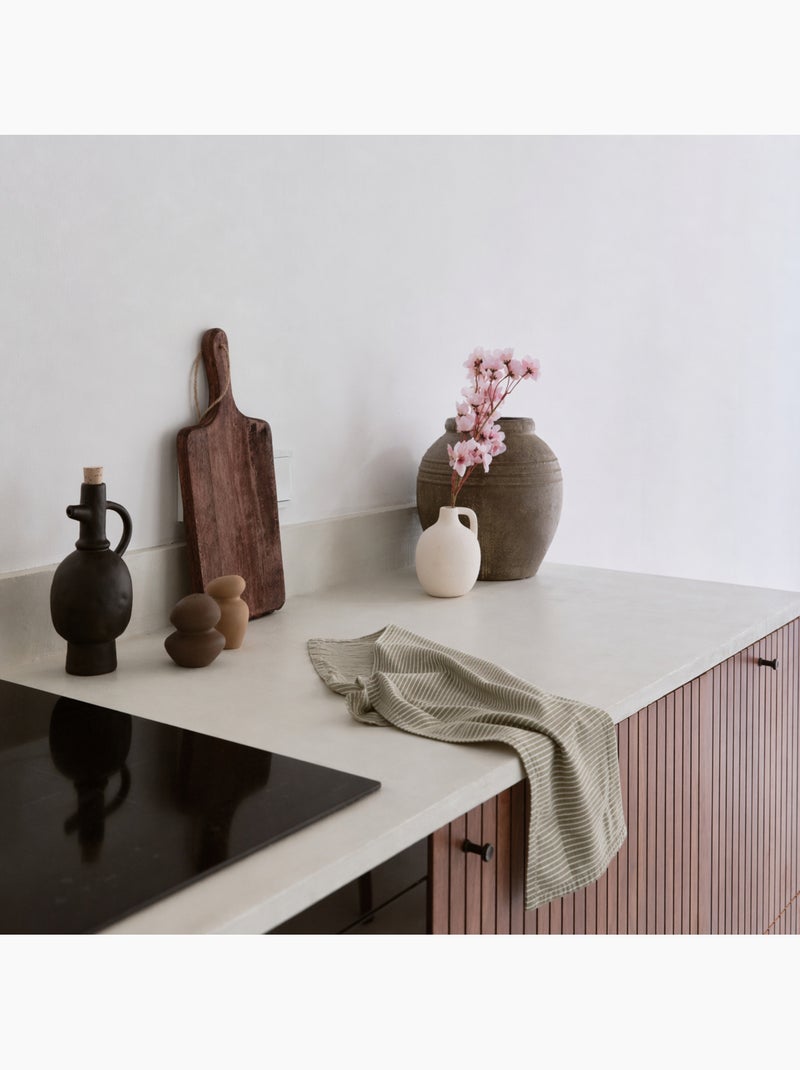 Asciugamano da cucina in cotone a righe sottili Cachi - Kiabi