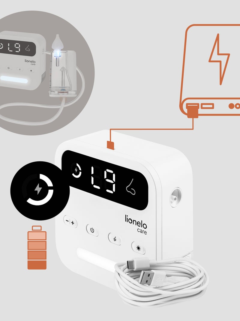 Aspiratore nasale elettrico LIONELO BabyAir Flow - 9 livelli regolabili - 3 ugelli - Silenzioso Bianco - Kiabi