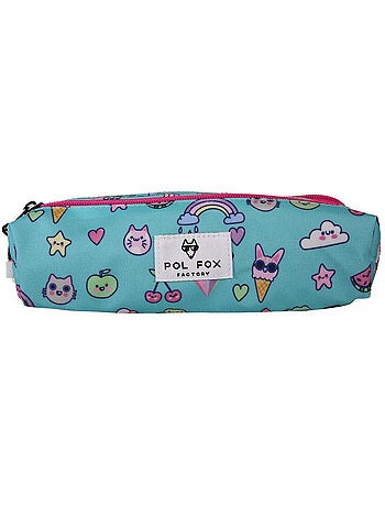 Astuccio bambina 2 scomparti POL FOX Kawai blu motivi kawaii