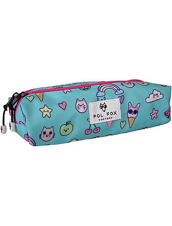 Astuccio bambina 2 scomparti POL FOX Kawai blu motivi kawaii