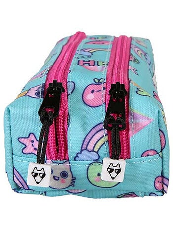 Astuccio bambina 2 scomparti POL FOX Kawai blu motivi kawaii