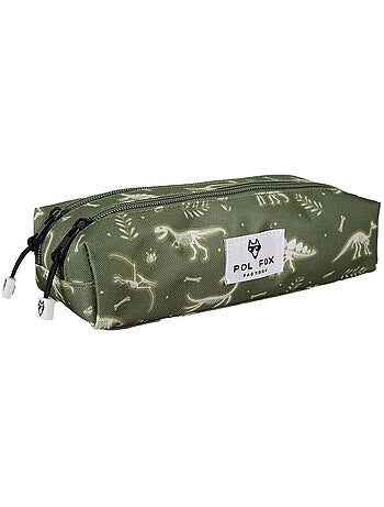 Astuccio bambino 2 scomparti POL FOX Jurassic verde motivo dinosauro