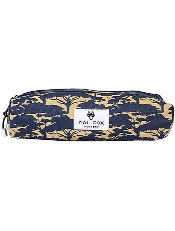 Astuccio bambino 2 scomparti POL FOX Lion blu navy e beige motivo savana