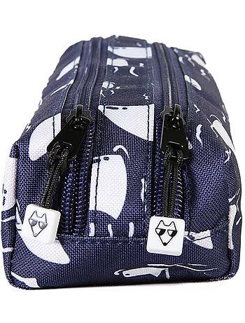 Astuccio bambino 2 scomparti POL FOX Shark blu navy motivo squalo