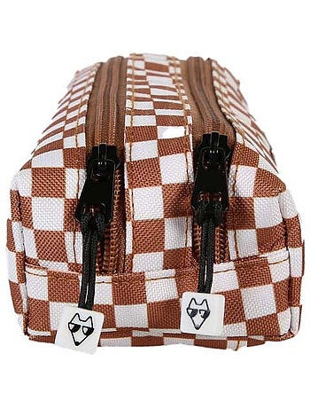 Astuccio bambino 2 scomparti POL FOX Skate marrone motivo quadri
