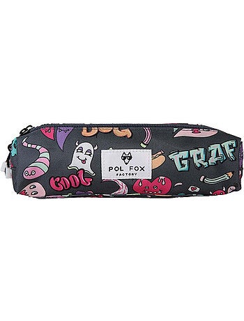 Astuccio bambino 2 scomparti POL FOX Street Art grigio motivi graffiti