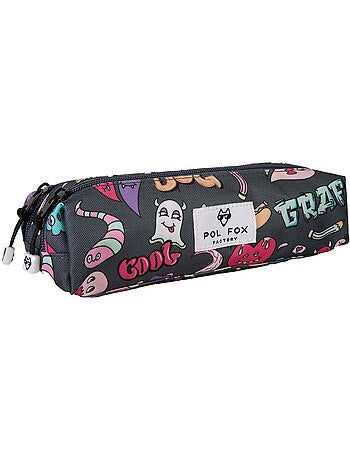 Astuccio bambino 2 scomparti POL FOX Street Art grigio motivi graffiti