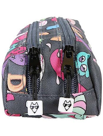 Astuccio bambino 2 scomparti POL FOX Street Art grigio motivi graffiti