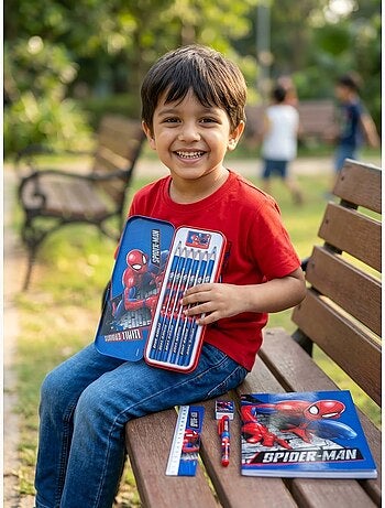 Astuccio in metallo con corredo scolastico spider-man marvel