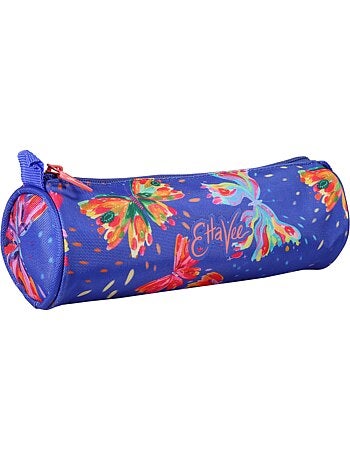 Astuccio rotondo scuola bambina 1 scomparto ETTAVEE Fly With Me blu multicolore farfalla
