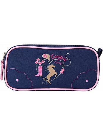 Astuccio scuola bambino doppio scomparto STALLA BIANCA Cow Girl blu