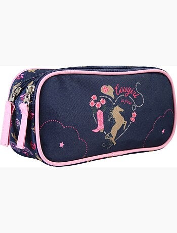 Astuccio scuola bambino doppio scomparto STALLA BIANCA Cow Girl blu