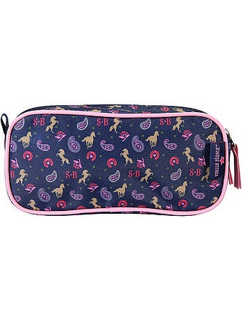 Astuccio scuola bambino doppio scomparto STALLA BIANCA Cow Girl blu