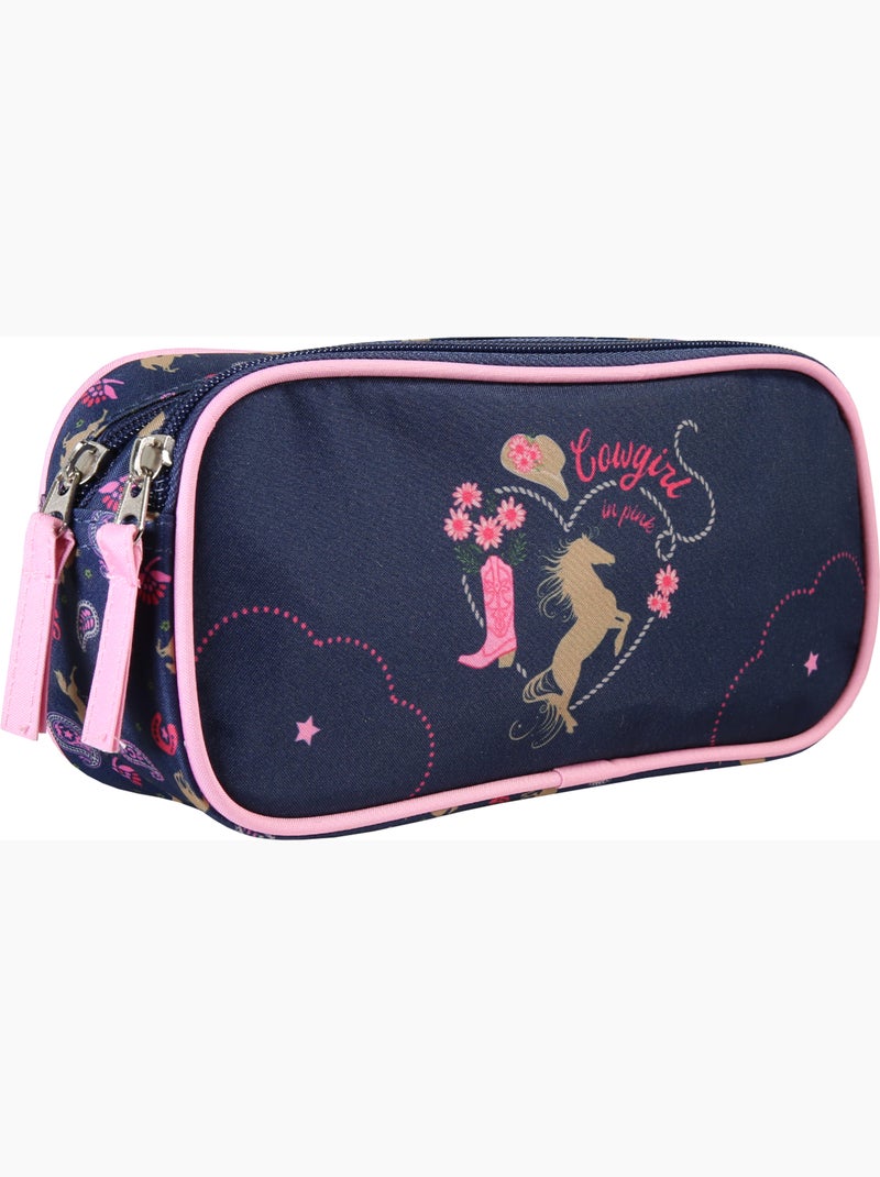 Astuccio scuola bambino doppio scomparto STALLA BIANCA Cow Girl blu Blu - Kiabi