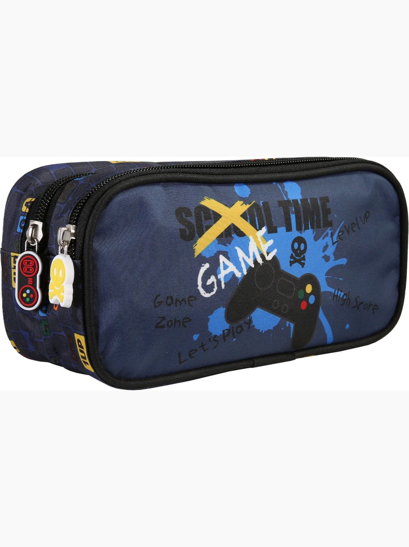 Astuccio scuola rettangolare 2 scomparti KIP School Time blu nero Blu marino - Kiabi