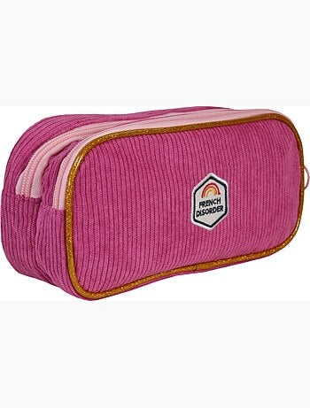 Astuccio scuola rettangolare bambina 2 scomparti FRENCH DISORDER Leo velluto rosa