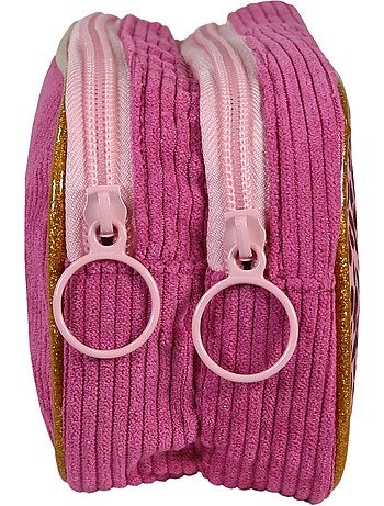 Astuccio scuola rettangolare bambina 2 scomparti FRENCH DISORDER Leo velluto rosa