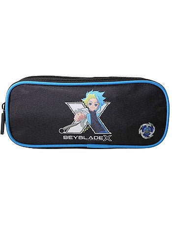 Astuccio scuola rettangolare bambino 2 scomparti BEYBLADE X nero blu