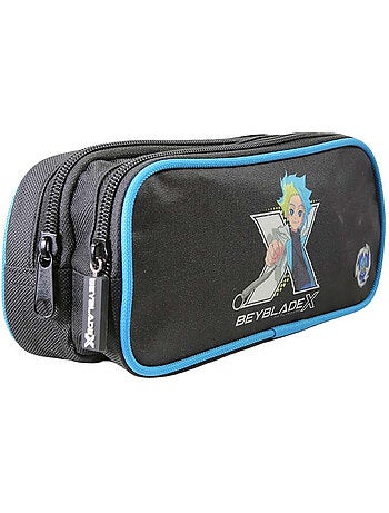 Astuccio scuola rettangolare bambino 2 scomparti BEYBLADE X nero blu