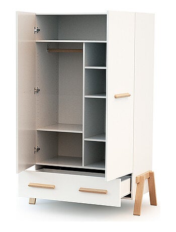 AT4 - Armadio bambini 2 ante e 1 cassetto CANAILLE legno - Bianco/Faggio