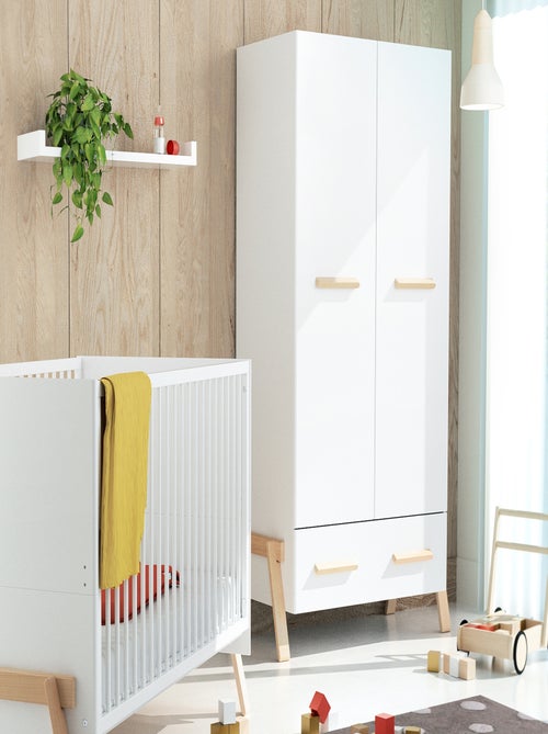 AT4 - Armadio bambini 2 ante e 1 cassetto CANAILLE legno - Bianco/Faggio - Kiabi