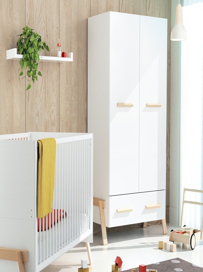 AT4 - Armadio bambini 2 ante e 1 cassetto CANAILLE legno - Bianco/Faggio Bianco Marrone - Kiabi