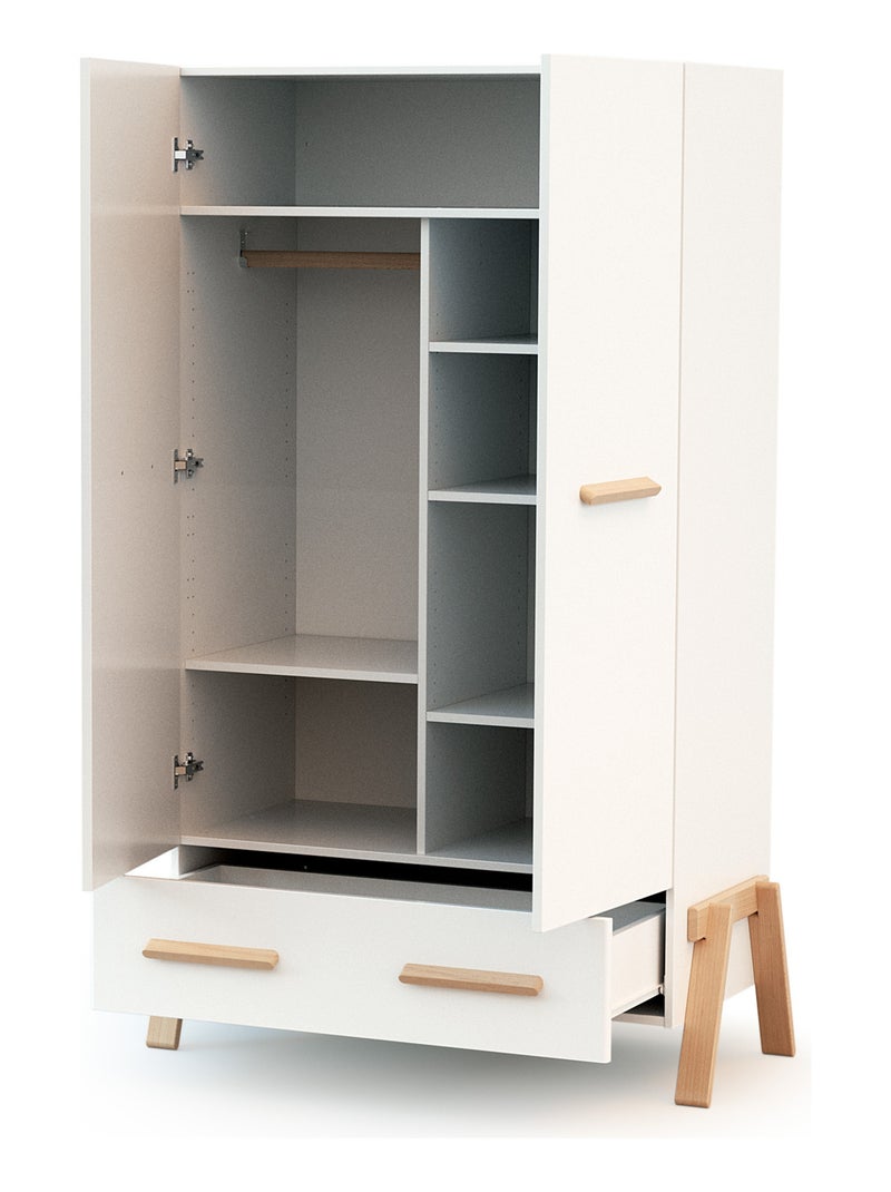 AT4 - Armadio bambini 2 ante e 1 cassetto CANAILLE legno - Bianco/Faggio Bianco Marrone - Kiabi
