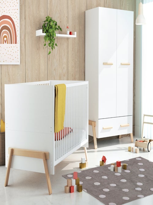 AT4 - Armadio bambini 2 ante e 1 cassetto CANAILLE legno - Bianco/Faggio - Kiabi