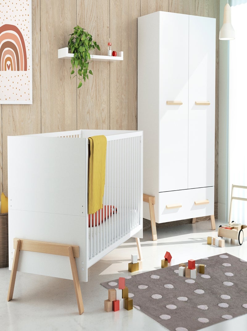 AT4 - Armadio bambini 2 ante e 1 cassetto CANAILLE legno - Bianco/Faggio Bianco Marrone - Kiabi