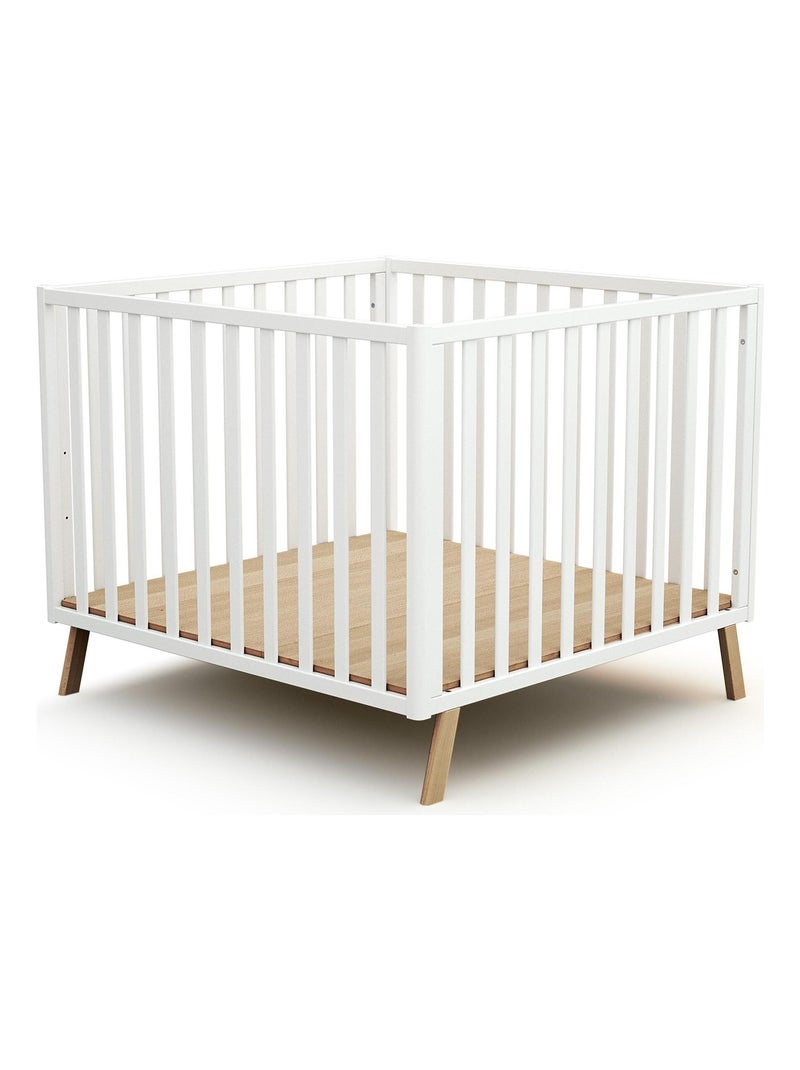 AT4 - Box bambini trasformabile forma di casa KASA legno - Bianco/Faggio natural - 100 x 100 cm Beige/Bianco - Kiabi