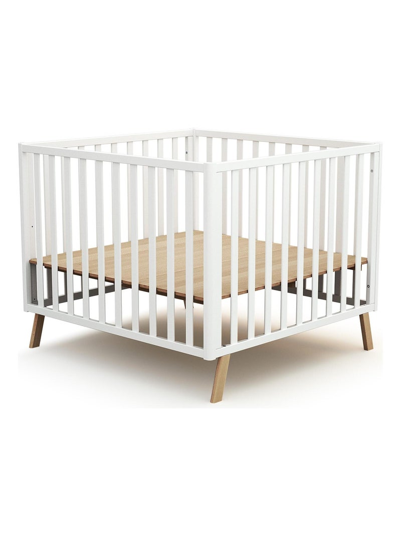 AT4 - Box bambini trasformabile forma di casa KASA legno - Bianco/Faggio natural - 100 x 100 cm Beige/Bianco - Kiabi