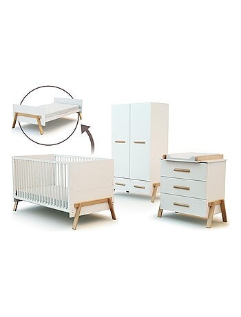 AT4 - Cameretta completa evolutiva bambini CANAILLE - Bianco/Faggio natural - 70 x 140